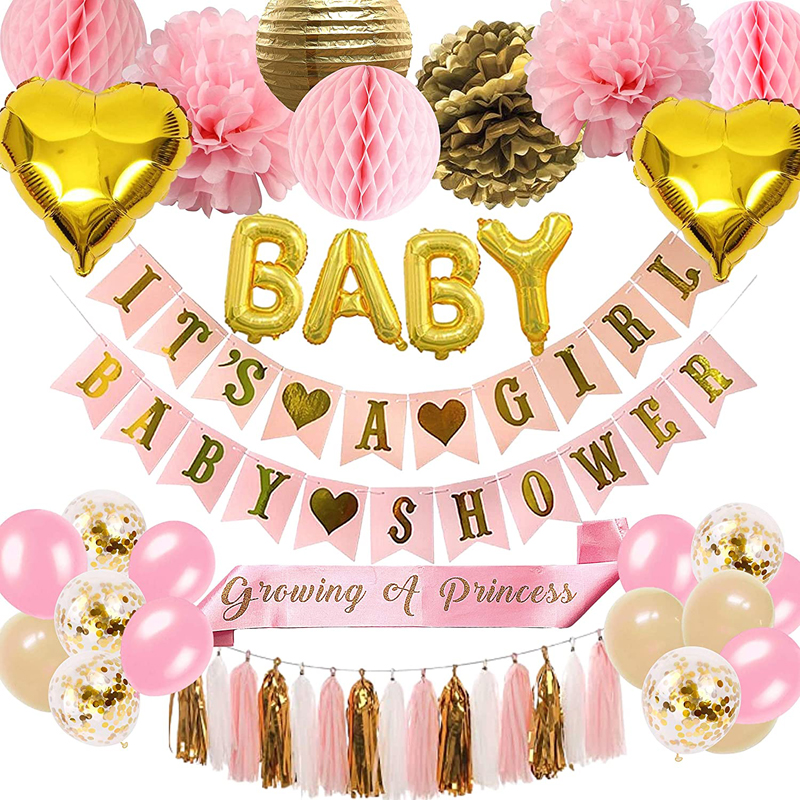 Girl-Baby-Shower-Decorations-Pink-and-Gold-Garland-Bunting-Banner-Paper-Lanterns