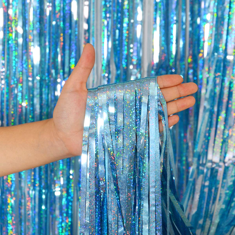 MioParty™: Light Blue Foil Fringe Curtain Metallic Photo Booth Backdrop ...