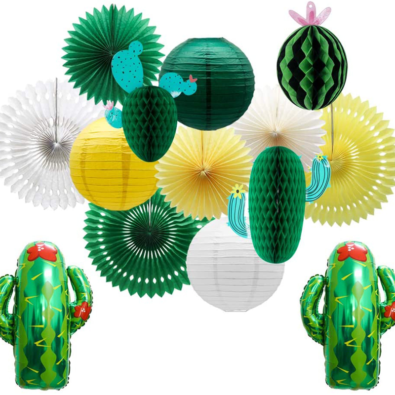 Summer Honeycomb Cactus Watermelon Party Decorations Tropical Cactus Foil Balloons Paper Fans