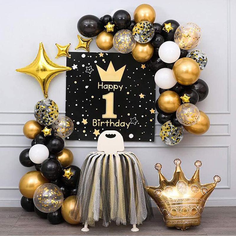 MioParty™: Black Gold Confetti Balloons 50 pack Gold White and