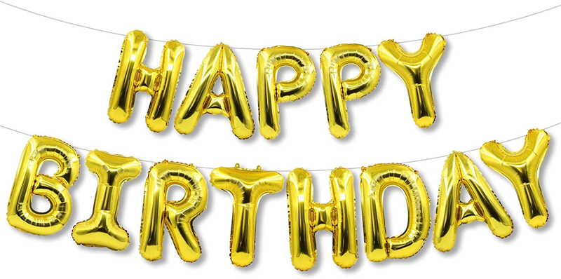 MioParty™: Happy Birthday Banner Balloon 3D Gold Letters Balloons For ...