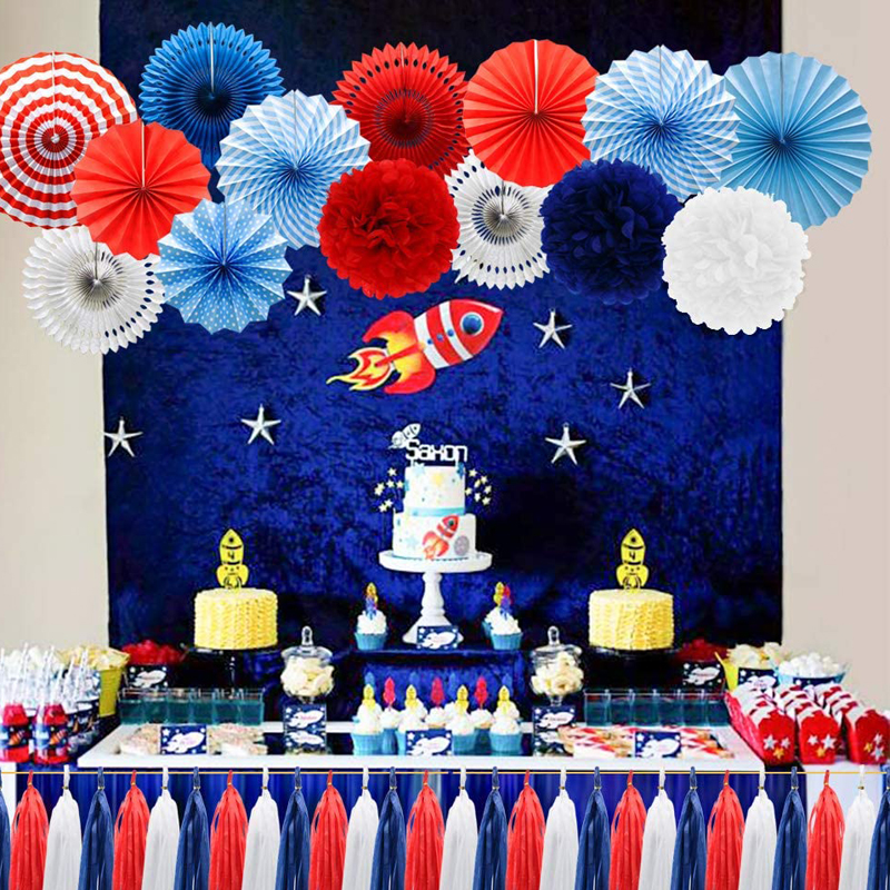 MioParty™: Navy Blue Red White Party Decorations Hanging Paper